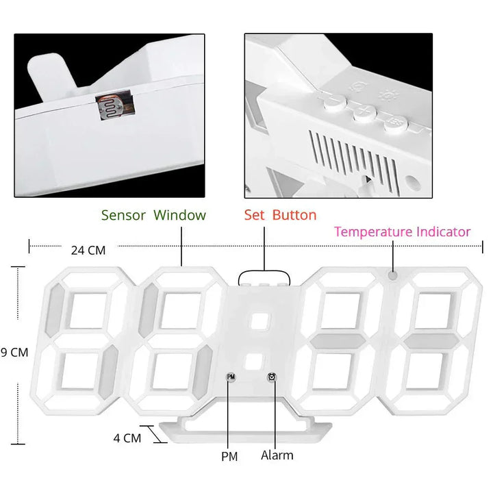 Skanto | Digital 3D LED Veggklokke – Moderne Design med Dimmefunksjon og Optimal Synlighet