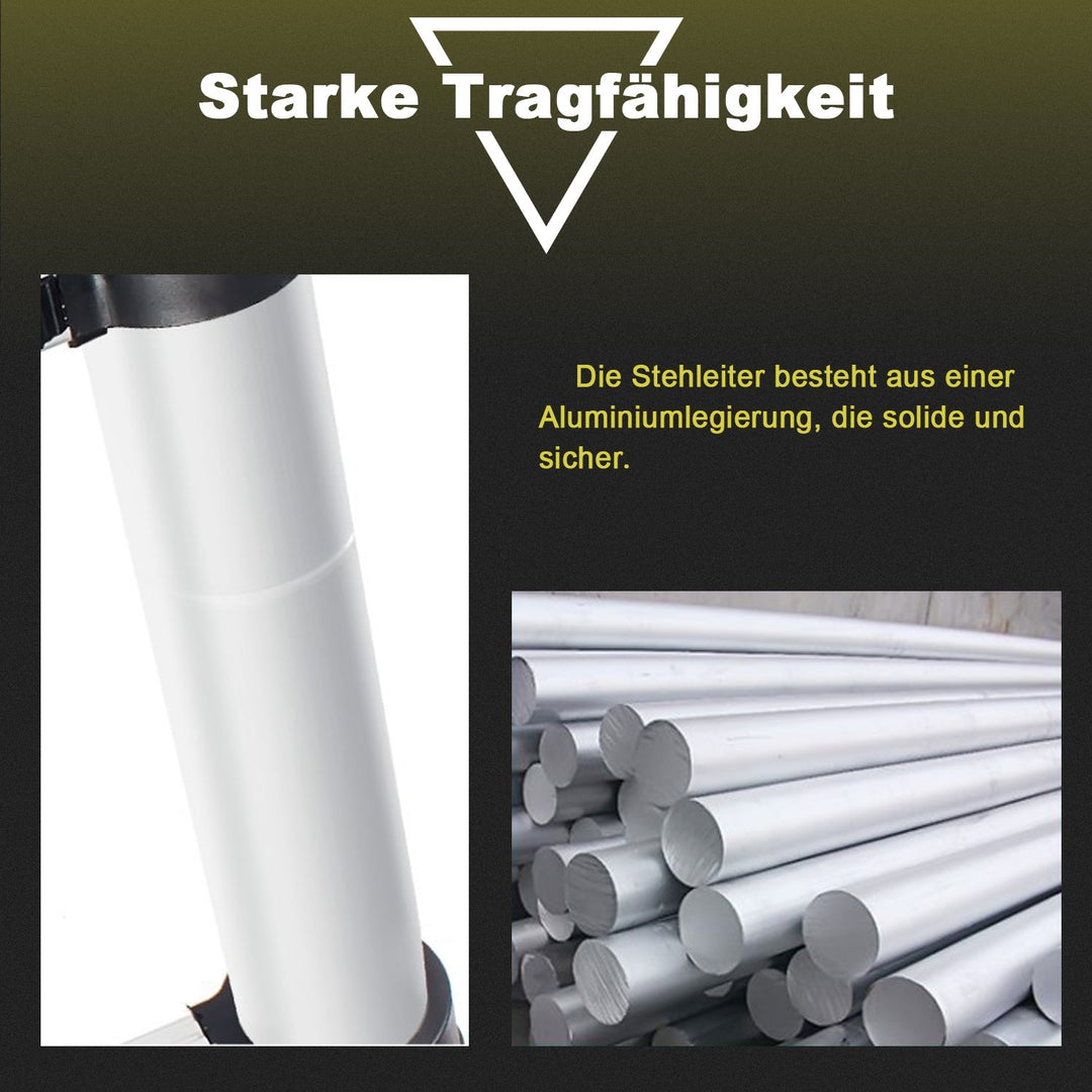 Teleskopisk stige Aluminium Belastningsevne opp til 150kg 2,6m-5m | Skanto