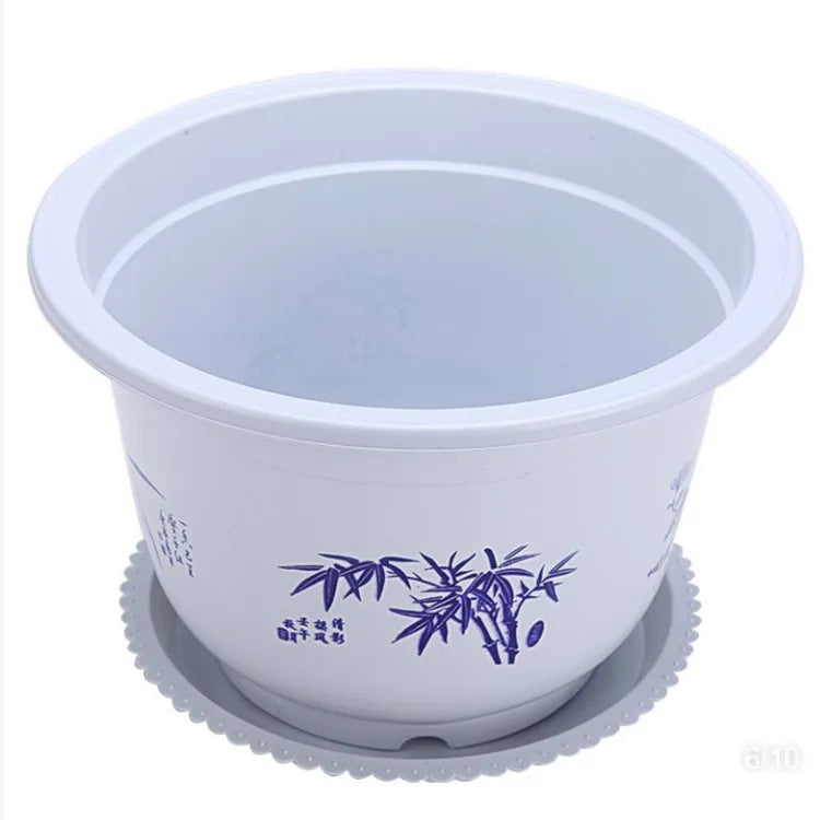 Skanto | Plastblomsterkrukke med bambusmotiv – Elegant planter for balkong og hage