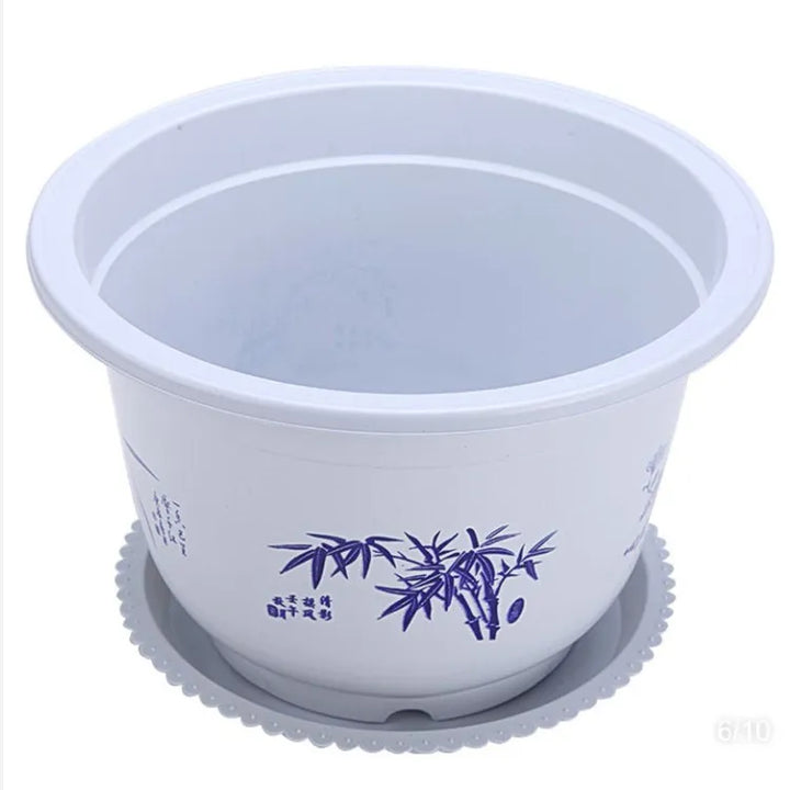 Skanto | Plastblomsterkrukke med bambusmotiv – Elegant planter for balkong og hage