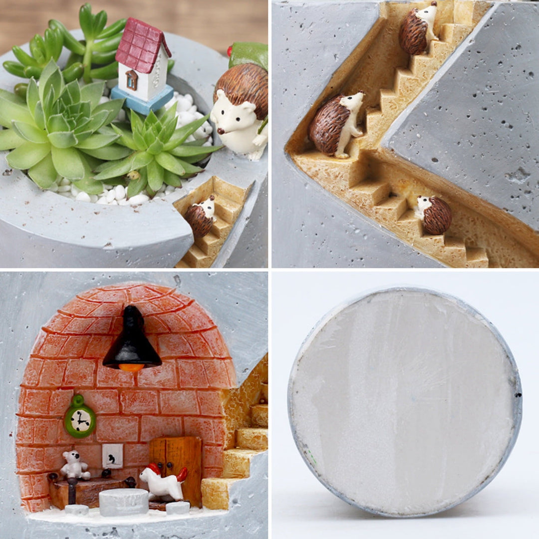 Skanto | Decorative plant pot with hedgehog and rabbit miniature – Creative staircase design for plants