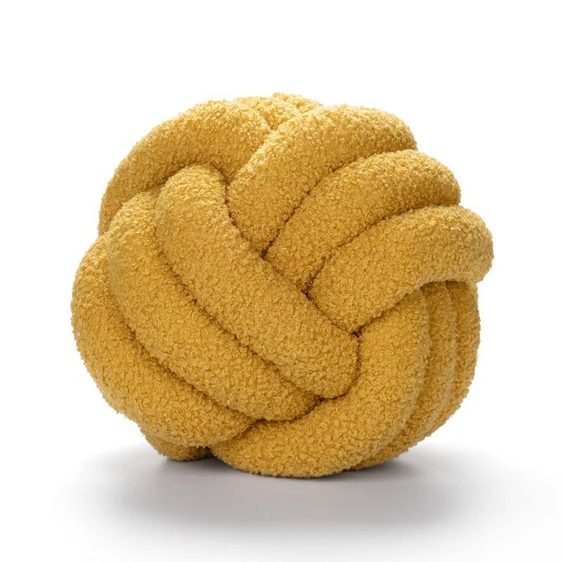 Dekorativ Knyttet Teddy Ball Myk Pute - 100% Ull, Rund | Skanto