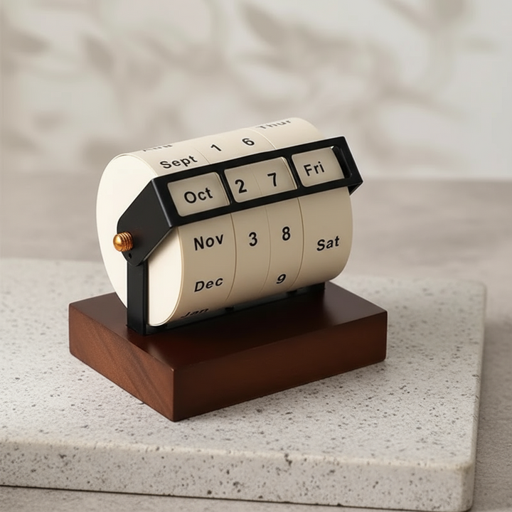 Skanto | Mid-Century Rotating Wooden Perpetual Desk Calendar