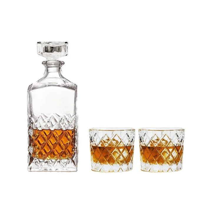 Diamond Cut Clear Glass Decanter og DOF Set Holdbar Oppvaskmaskinvennlig | Skanto