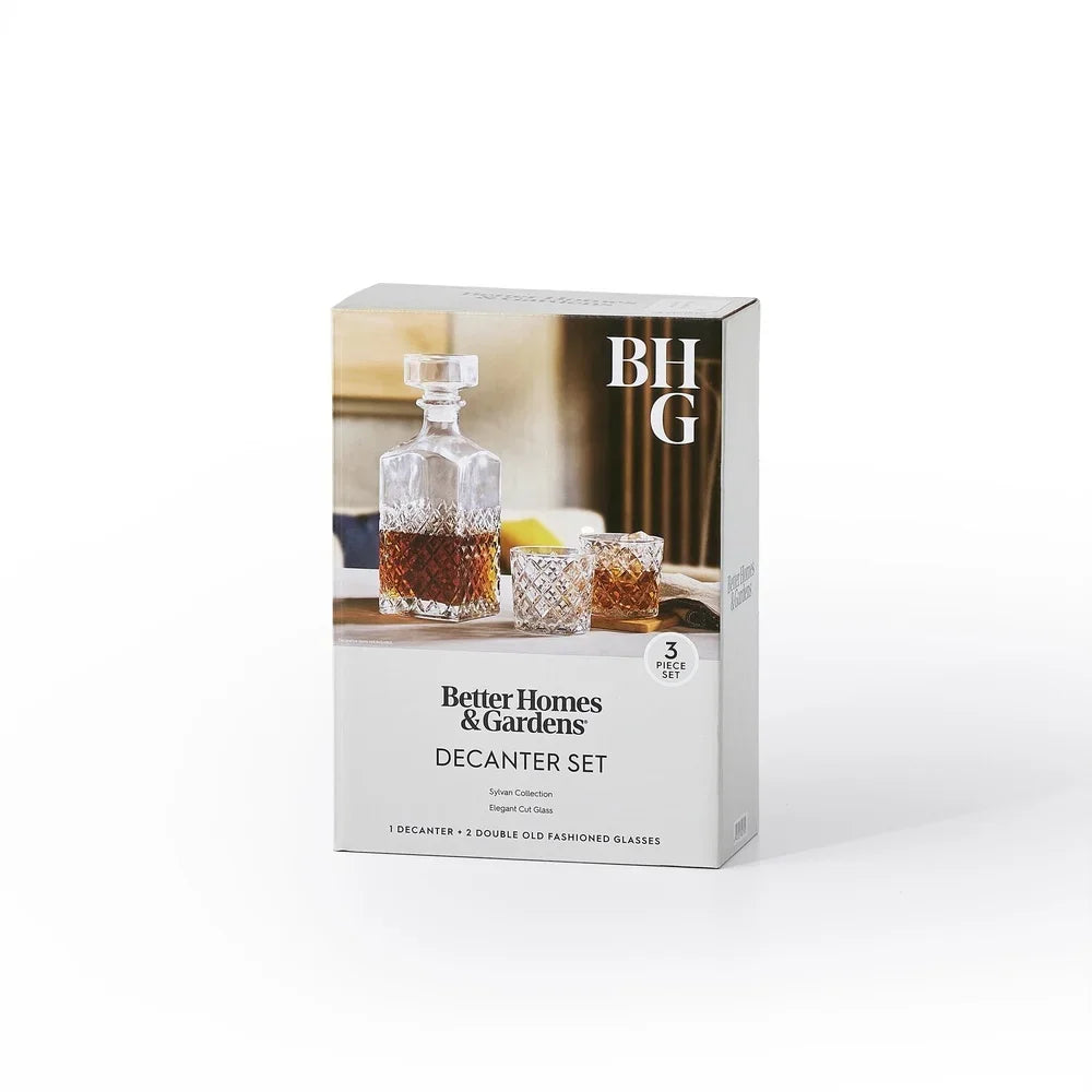 Diamond Cut Clear Glass Decanter og DOF Set Holdbar Oppvaskmaskinvennlig | Skanto