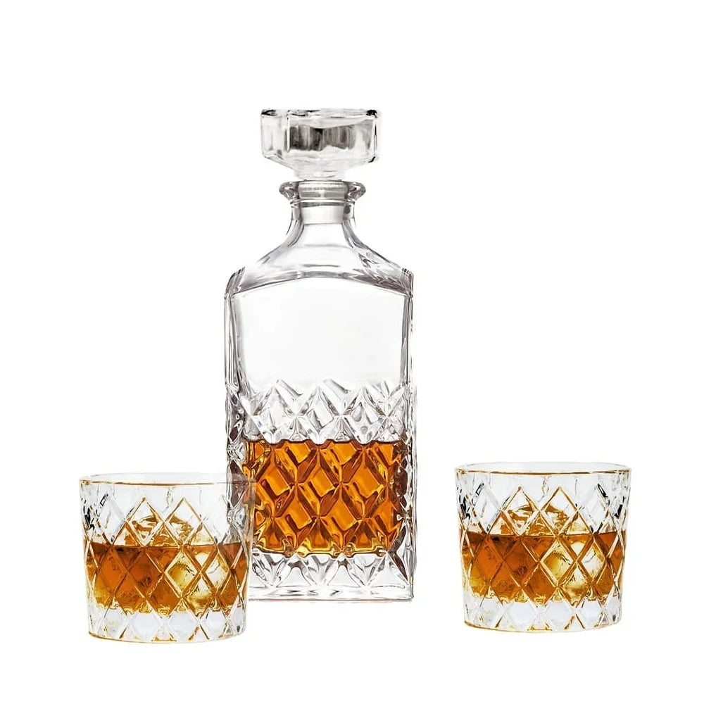 Diamond Cut Clear Glass Decanter og DOF Set Holdbar Oppvaskmaskinvennlig | Skanto