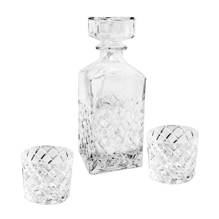 Diamond Cut Clear Glass Decanter og DOF Set Holdbar Oppvaskmaskinvennlig | Skanto