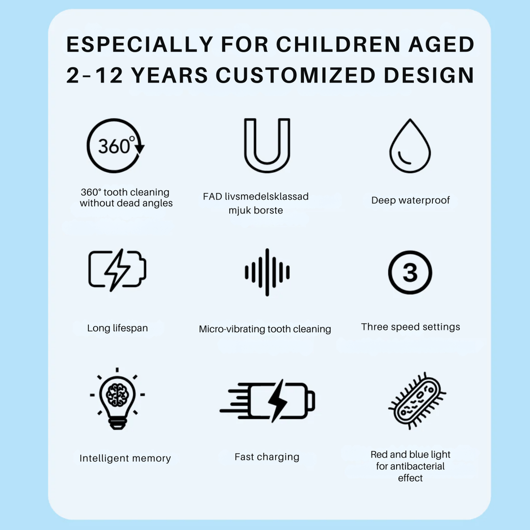 Skanto | DINO BØRSTE – Elektrisk Tannbørste for Barn med 360° Rengjøring