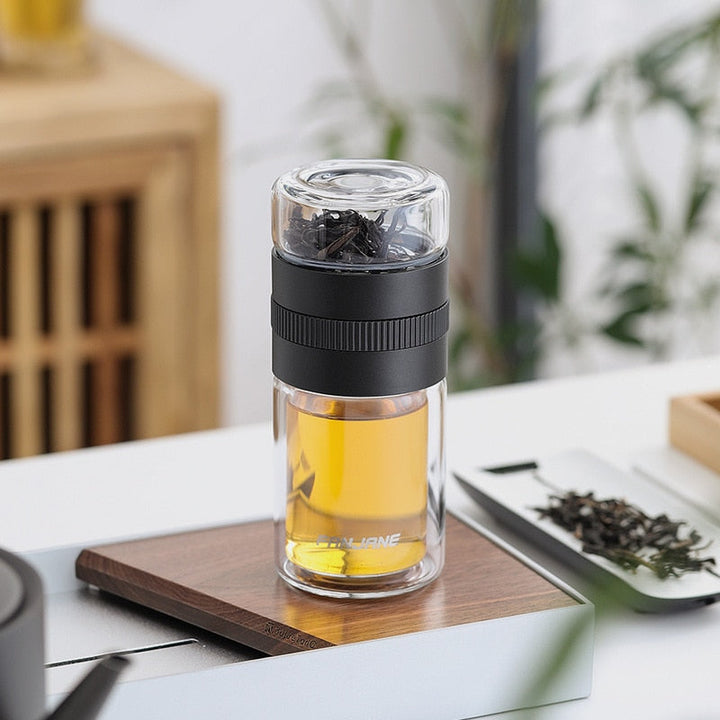 Dobbeltvegget teglassflaske vannflasker med teinfuser tumbler | Skanto