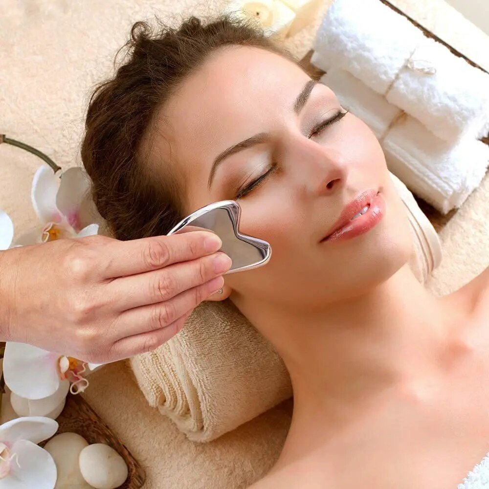Skanto | Silver Sculpt - Si farvel til spenninger - Utraderte rynker - Rustfritt stål Gua Sha