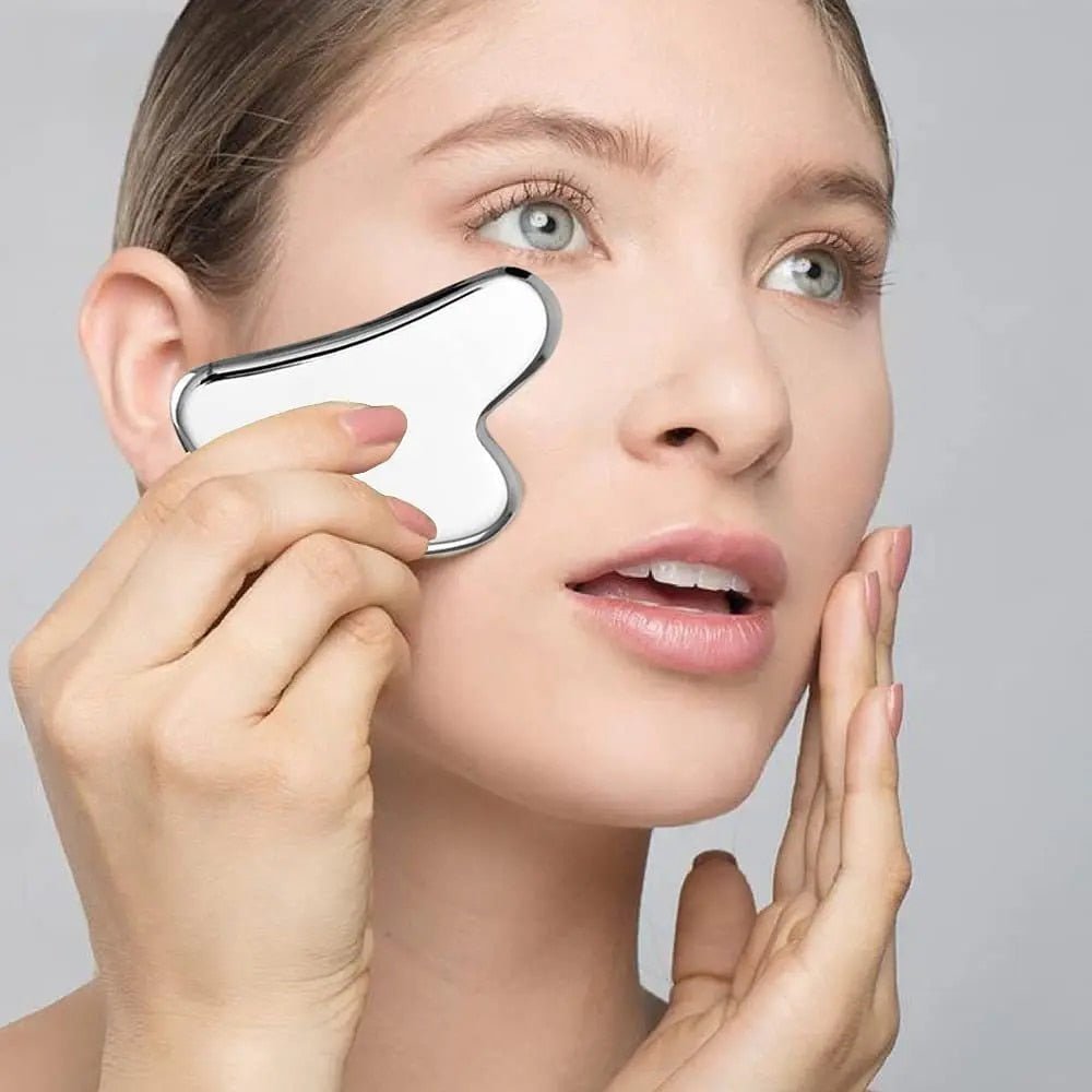 Skanto | Silver Sculpt - Si farvel til spenninger - Utraderte rynker - Rustfritt stål Gua Sha