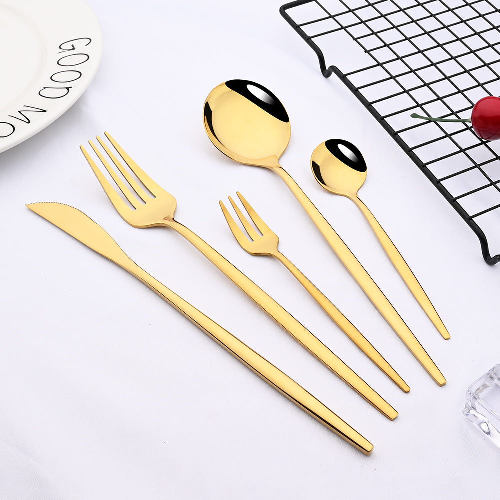 Rustfritt Stål Premium Servise Sett - Inkluderer Steakkniv, Gaffel, Kaffe Ske, Teskje og Bestikk Bolle