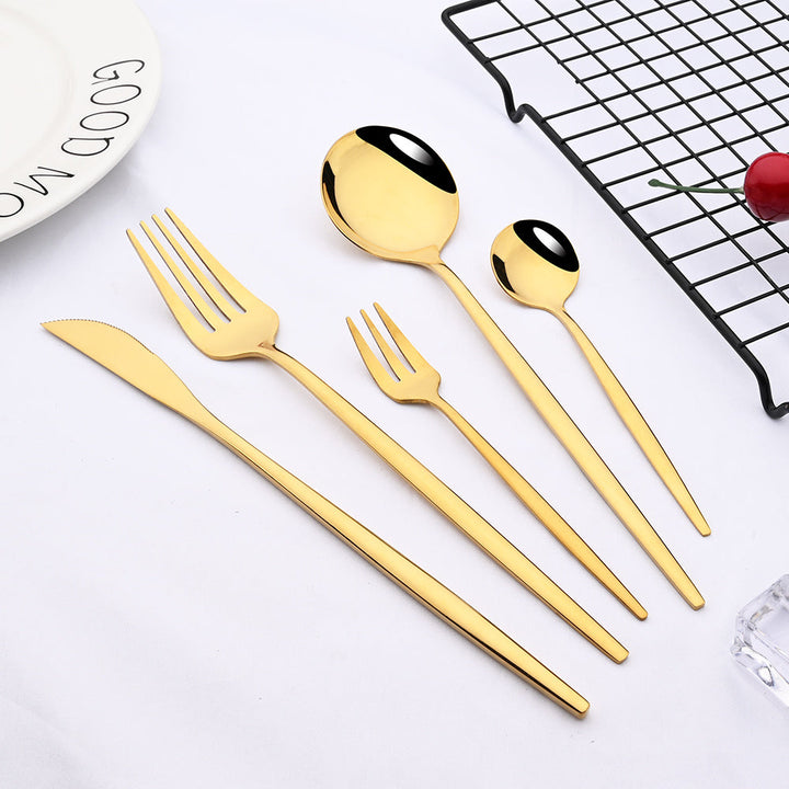 Rustfritt Stål Premium Servise Sett - Inkluderer Steakkniv, Gaffel, Kaffe Ske, Teskje og Bestikk Bolle