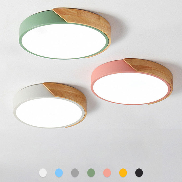 Skanto | Runde minimalistische LED taklamper med tredekor – Moderne design, dimbar