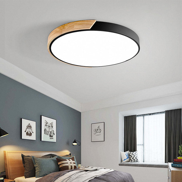 Skanto | Runde minimalistische LED taklamper med tredekor – Moderne design, dimbar
