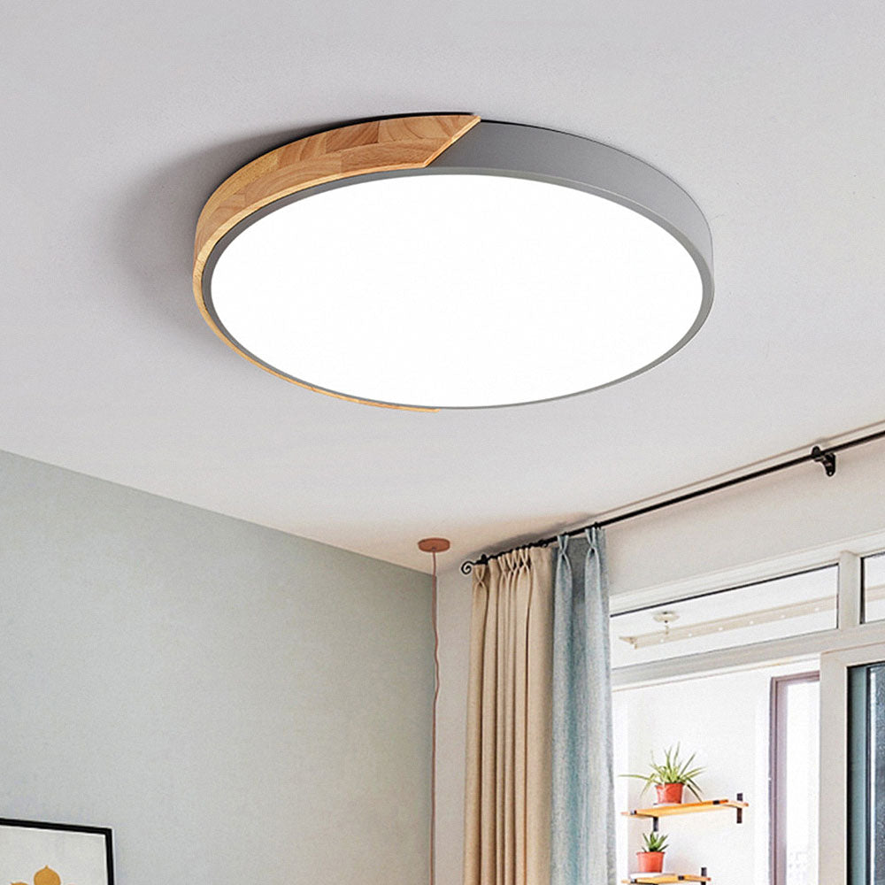 Skanto | Runde minimalistische LED taklamper med tredekor – Moderne design, dimbar