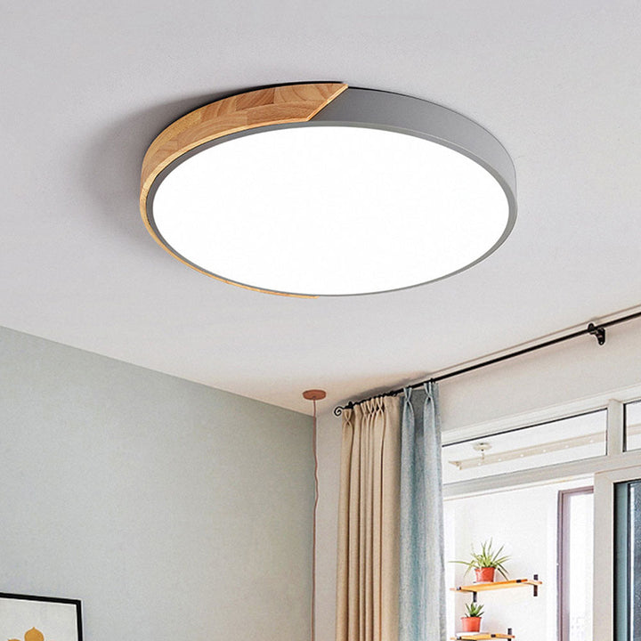 Skanto | Runde minimalistische LED taklamper med tredekor – Moderne design, dimbar