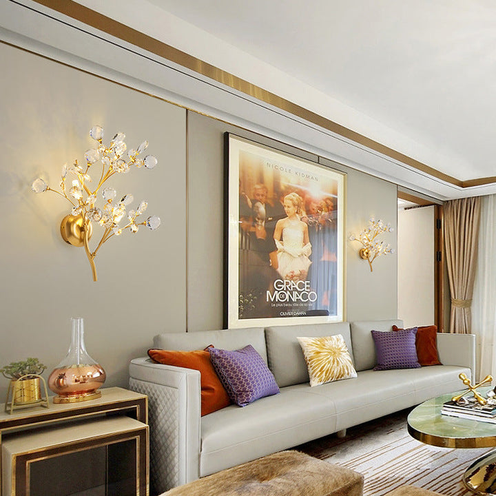 Moderne Blomster Vegglampe laget av Krystall – Elegant Veggbelysning for Oppholdsrom | Skanto