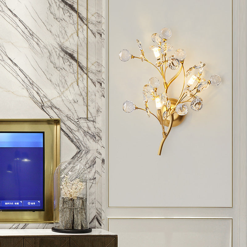 Moderne Blomster Vegglampe laget av Krystall – Elegant Veggbelysning for Oppholdsrom | Skanto
