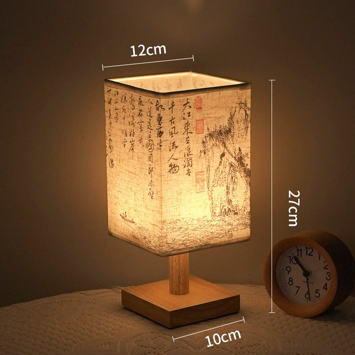 LED bordlampe i firkantet design – trebase med japansk mønster | Skanto