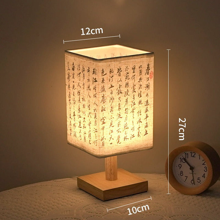LED bordlampe i firkantet design – trebase med japansk mønster | Skanto