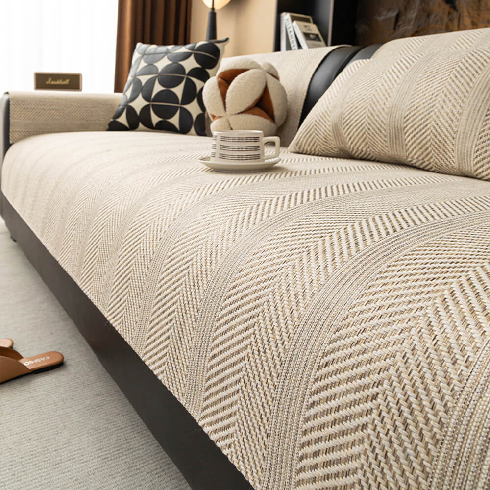 Minimalist Herringbone Sofa Cover | Pustende, kjæledyrvennlig beskyttelse | Skanto