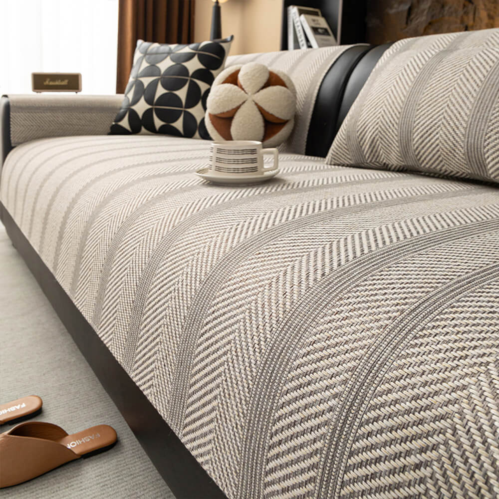 Minimalist Herringbone Sofa Cover | Pustende, kjæledyrvennlig beskyttelse | Skanto