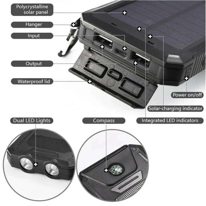Skanto | 30 000mAh Solcellelader Vanntett Power Bank Ekstern