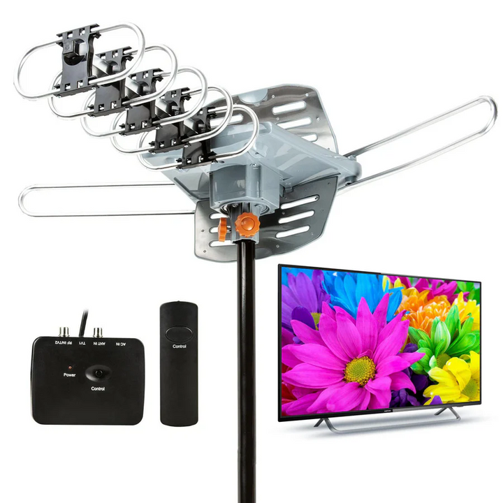 Skanto | Long Range Digital HD TV Antenne med Full 360 Retningsbestemt Motor og Monteringsstang
