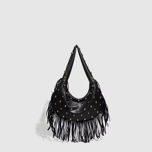 Skanto | Kvinneveske Retro mønster Suede mønster med frynser og croissantform