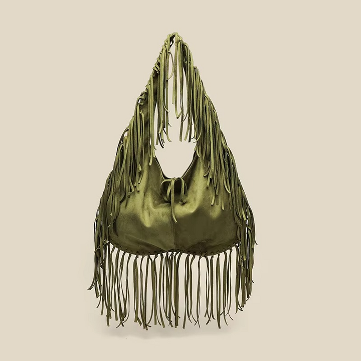 Skanto | Kvinneveske Retro mønster Suede mønster med frynser og croissantform