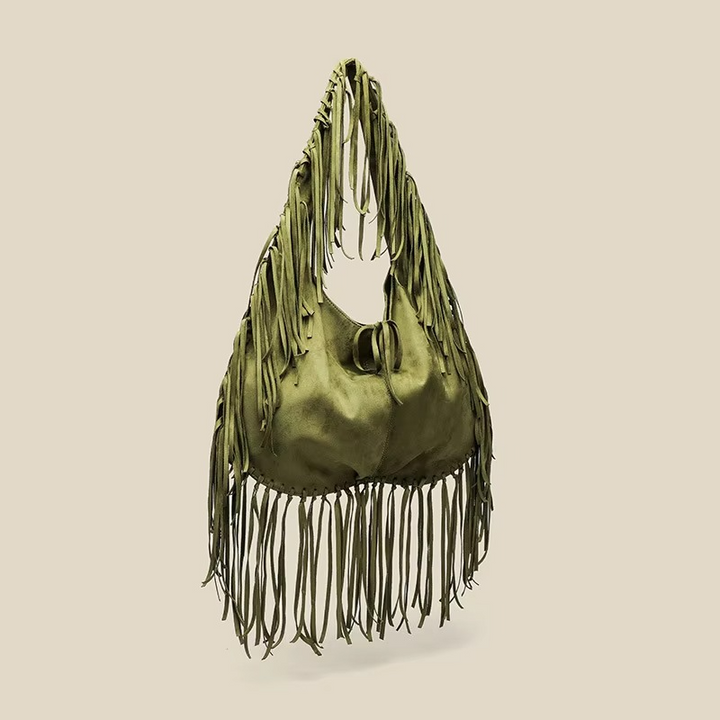 Skanto | Kvinneveske Retro mønster Suede mønster med frynser og croissantform