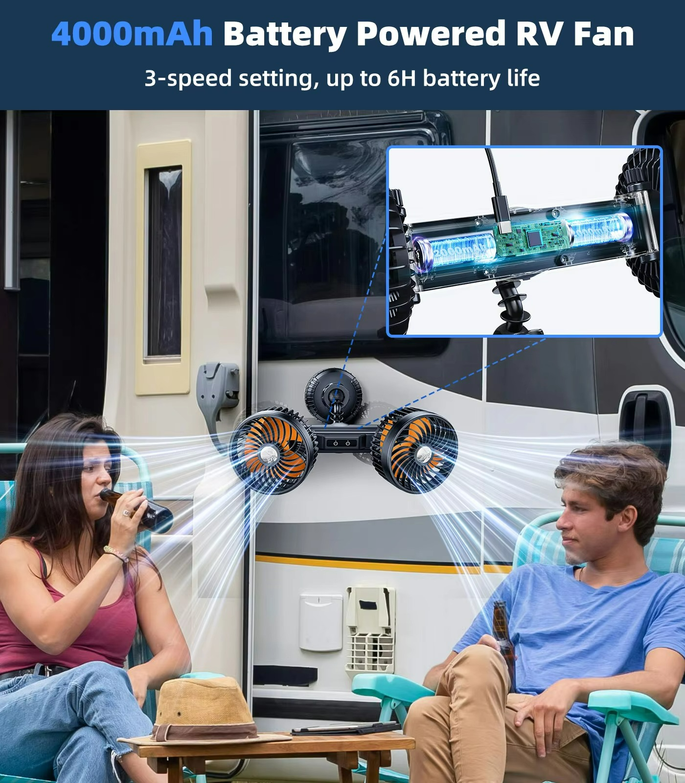 Norvo | AeroBreeze Bilvifte | Trådløs vifte med 4000 mAh batteri og 3 viftehastigheter