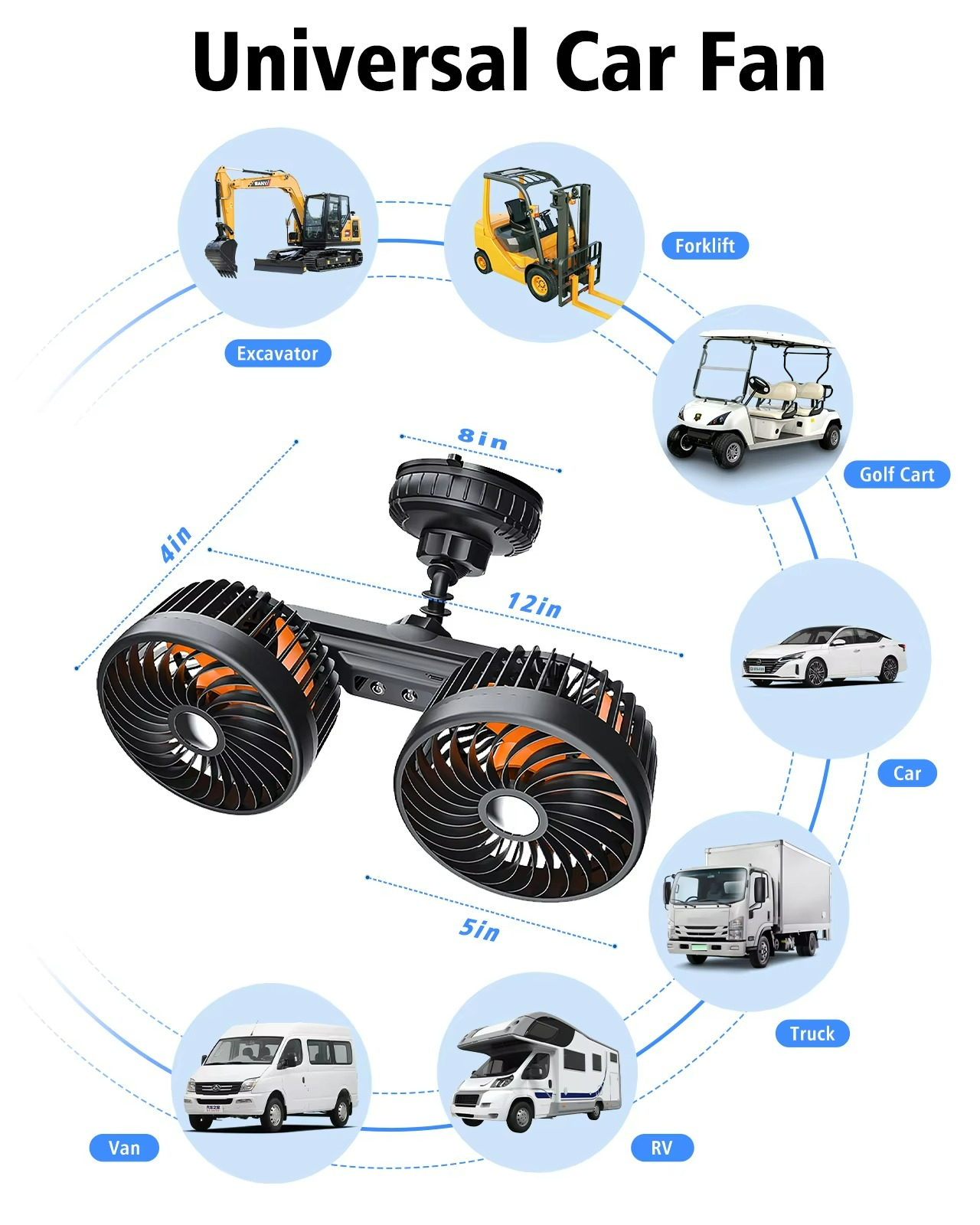 Norvo | AeroBreeze Bilvifte | Trådløs vifte med 4000 mAh batteri og 3 viftehastigheter