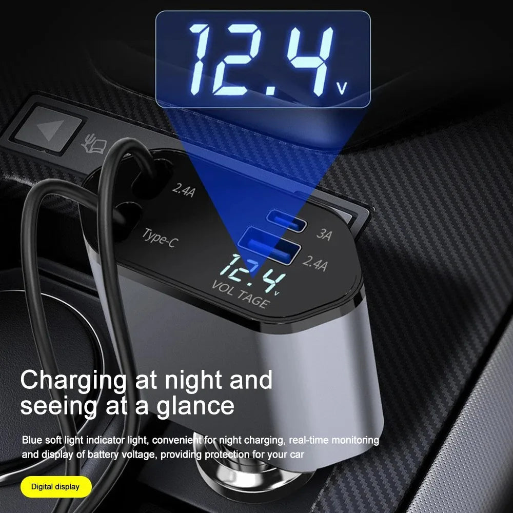Foldbar bil-lader med USB-C og USB-A – 120W hurtiglading | Skanto