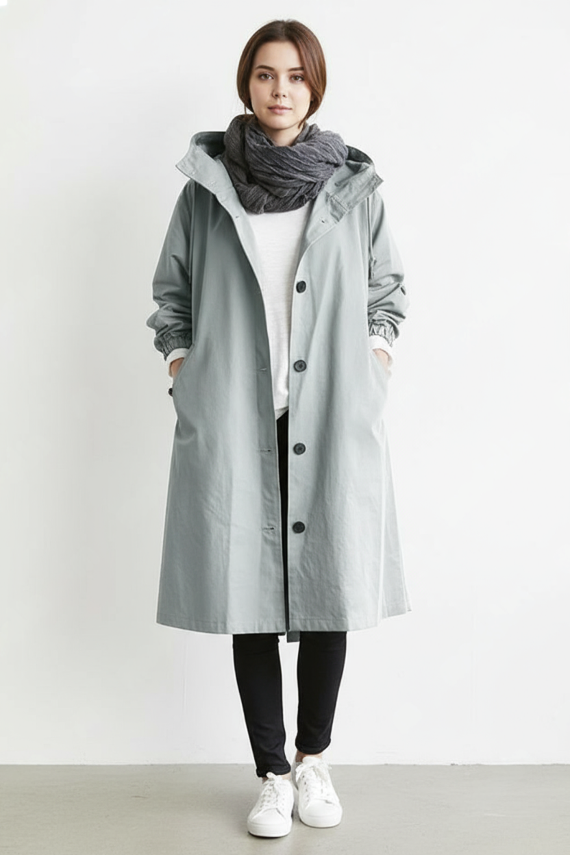 Skanto | Vind- og Vanntett Trenchcoat for Kvinner – Med Hette for Høst & Vinter