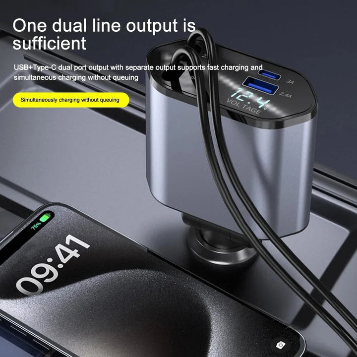 Foldbar bil-lader med USB-C og USB-A – 120W hurtiglading | Skanto