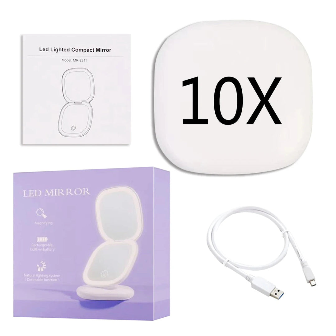 Skanto | Mini LED 10x forstørrelses kosmetisk speil med ulike lysinnstillinger, USB-ladbar