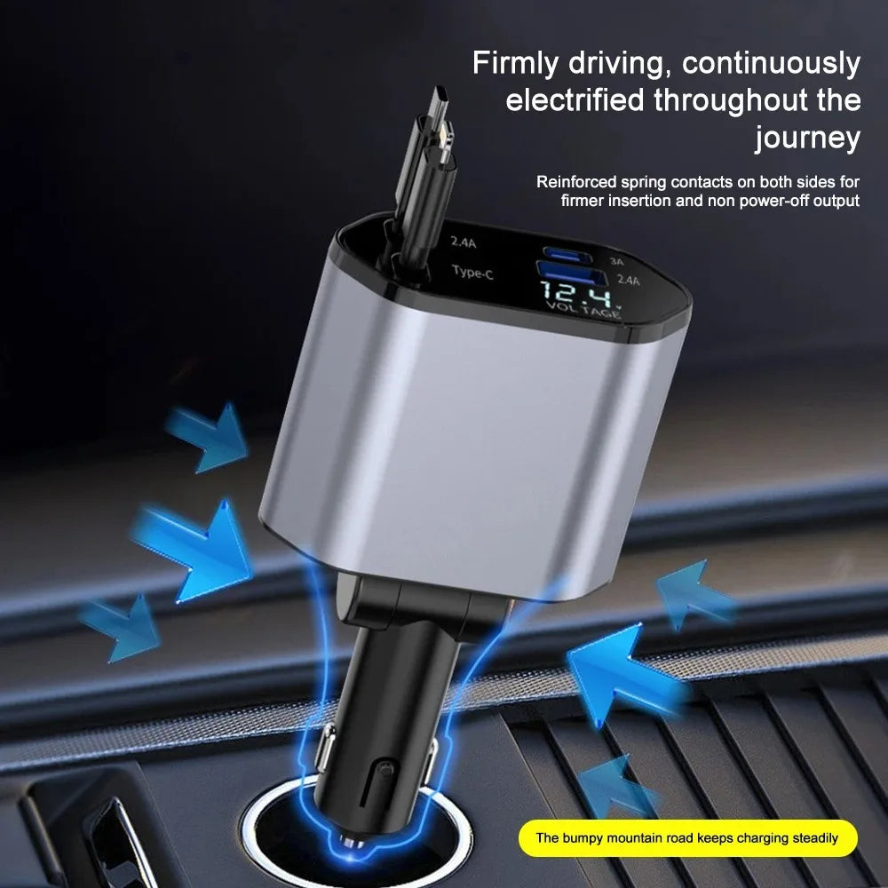 Foldbar bil-lader med USB-C og USB-A – 120W hurtiglading | Skanto