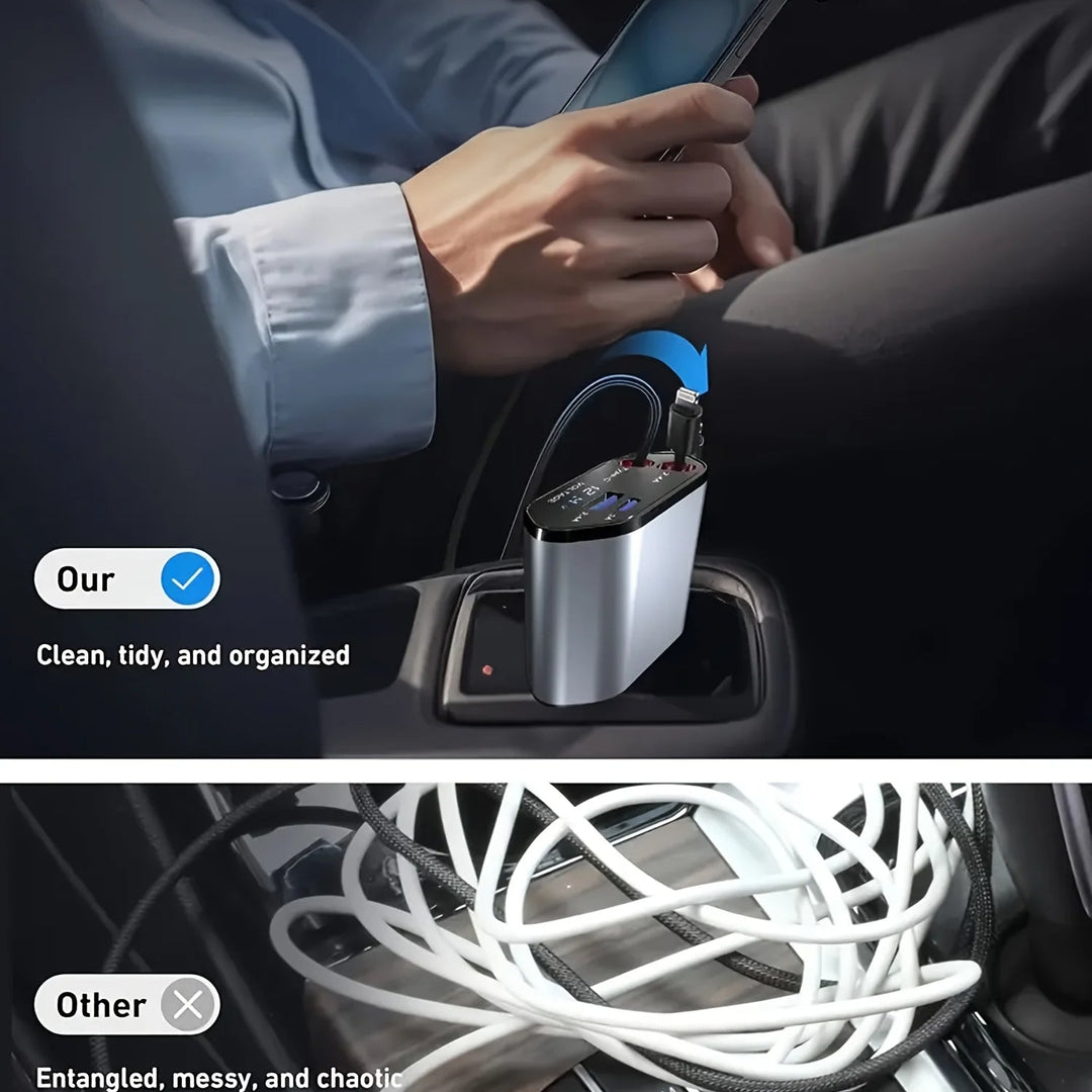 Foldbar bil-lader med USB-C og USB-A – 120W hurtiglading | Skanto