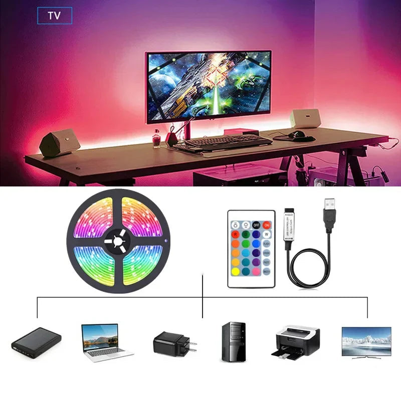 Skanto | RGB LED-bånd med USB-tilkobling - Fargeforandrende lys for omgivelses- og TV-belysning