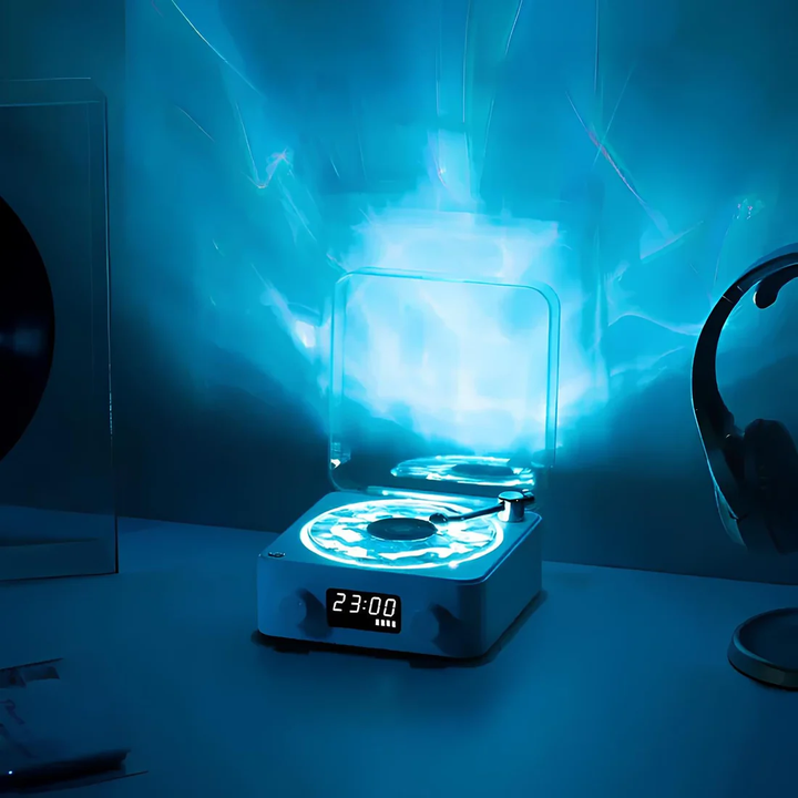 Skanto | Vintage platespiller-inspirert LED-lampe med Bluetooth & hvit støy