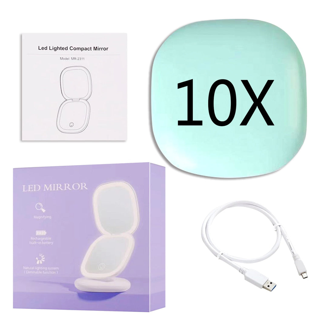 Skanto | Mini LED 10x forstørrelses kosmetisk speil med ulike lysinnstillinger, USB-ladbar
