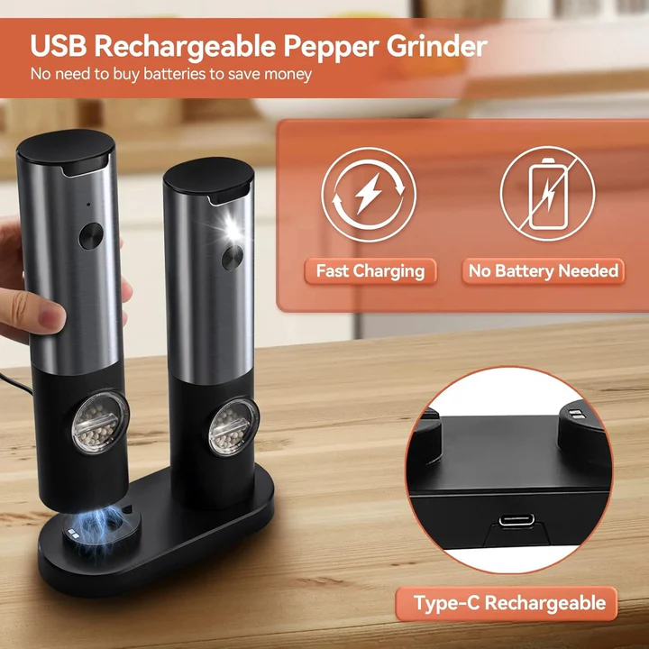 Skanto | Elegant Electric Salt- og Pepperkvern med Oppladbart Batteri