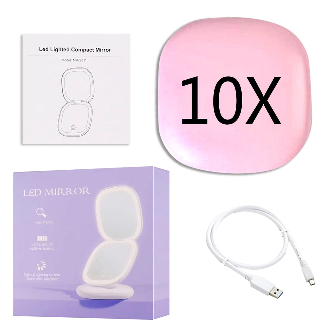 Skanto | Mini LED 10x forstørrelses kosmetisk speil med ulike lysinnstillinger, USB-ladbar