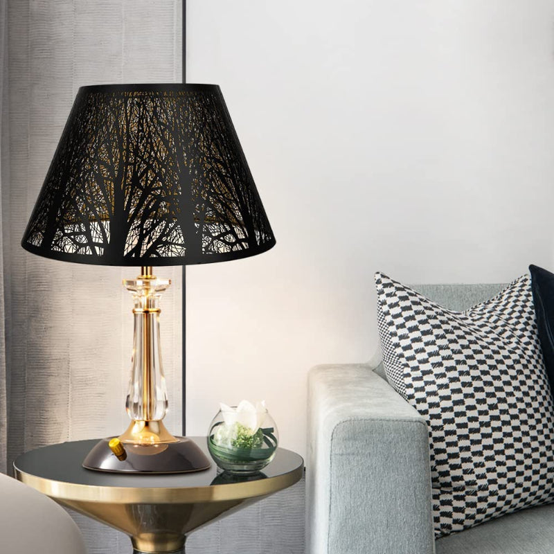 Skanto | Medium lampeskjerm, fat stoff lampeskjerm for bordlampe og gulvlampe, 7x13x7.8 tommer, naturlig ventilert lin, håndlaget, edderkopp (hvit)