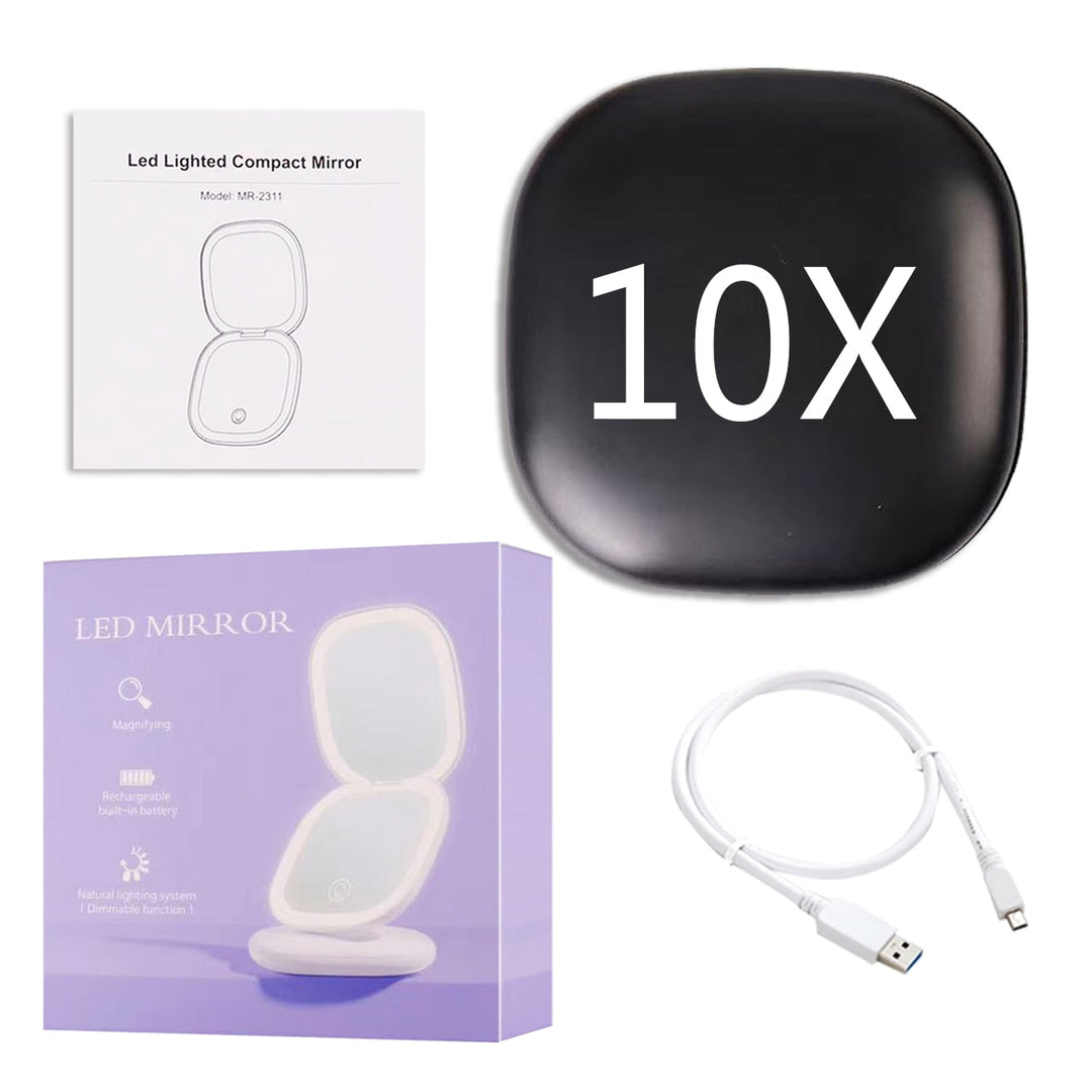 Skanto | Mini LED 10x forstørrelses kosmetisk speil med ulike lysinnstillinger, USB-ladbar