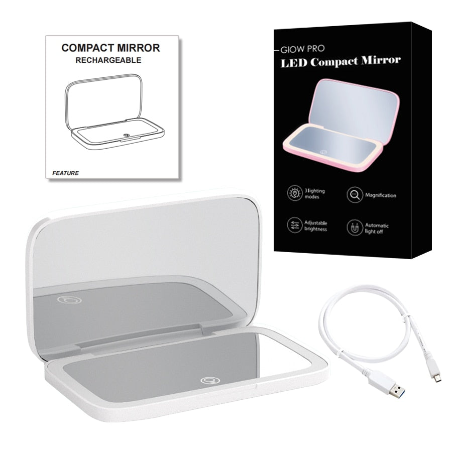 Norvo | Mini LED 10x forstørrelses kosmetisk speil med ulike lysinnstillinger, USB-ladbar