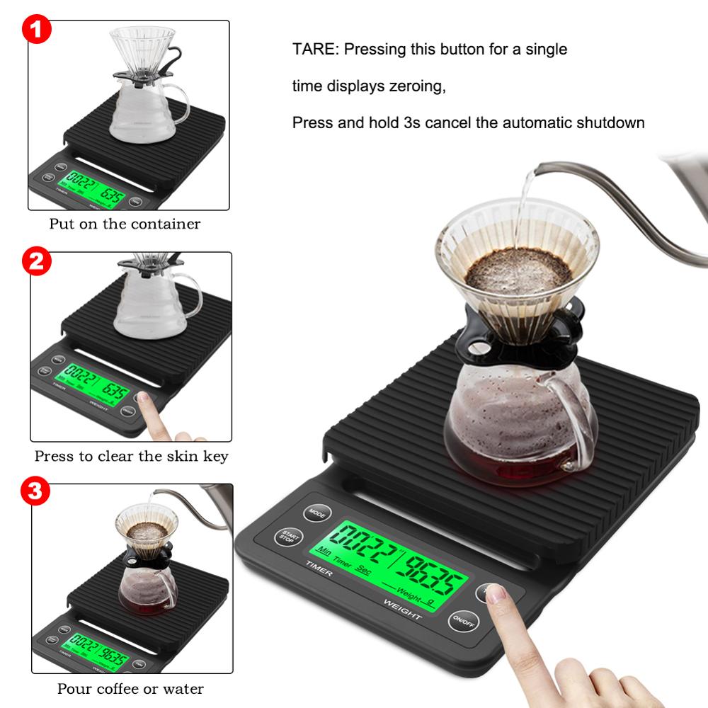 Drip Coffee Scale W/ Timer Portable Elektronisk Digital Kjøkkenvekt | Skanto