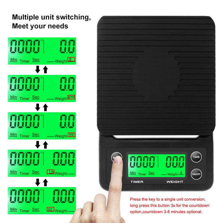 Drip Coffee Scale W/ Timer Portable Elektronisk Digital Kjøkkenvekt | Skanto